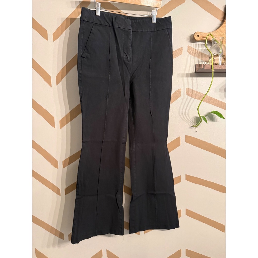 Loft Wide Leg Pants Women Size 8 Black High Rise Cotton Blend Trousers SP23